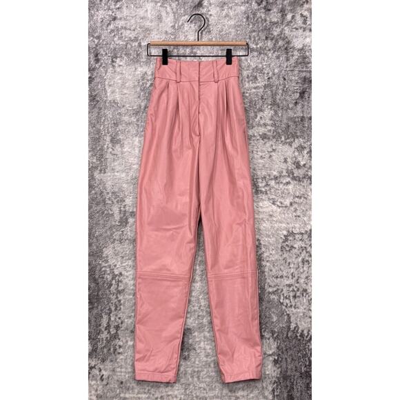 New For Love & Lemons Pants XXS Womens Talia Pink Faux Leather Lined 2XS - Picture 1 of 8